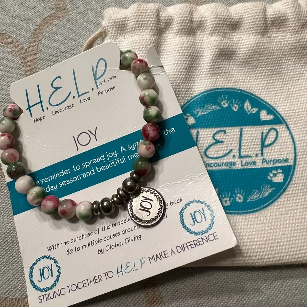 T Janelle HELP Joy Beaded Bracelet - Red, Green, White Swirl Christmas - Picture 2 of 6